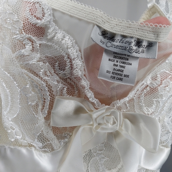 Vtg Cinema Etoile Seductive Wear Camisole Tank Top White Lace Sheer Bow XL - Picture 5 of 6